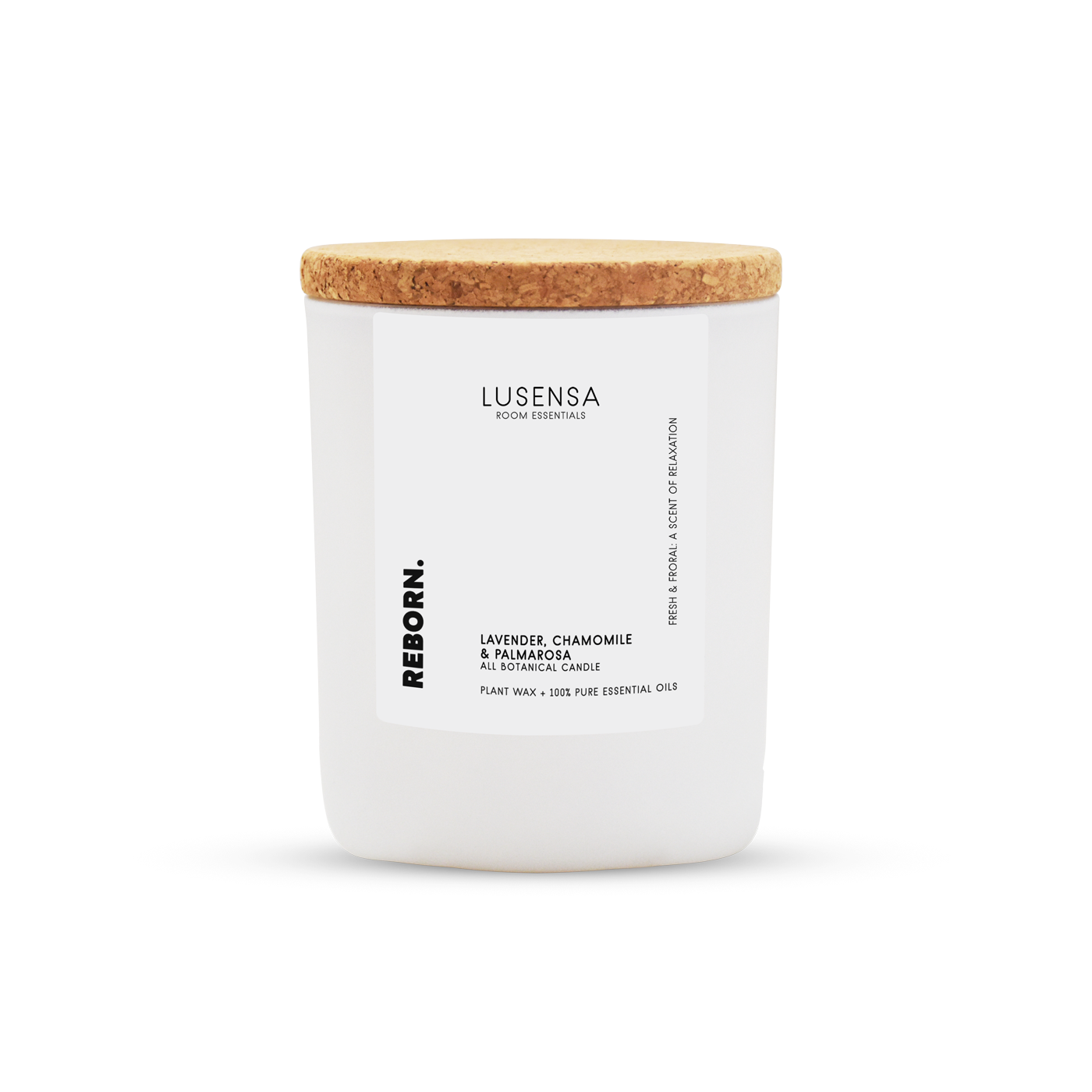 Unsere hochwertige Duftkerze REBORN mit 100% naturreinen ätherischen Ölen aus Lavendel, Zitronengras und Palmarosa lässt den Alltagsstress vergessen.